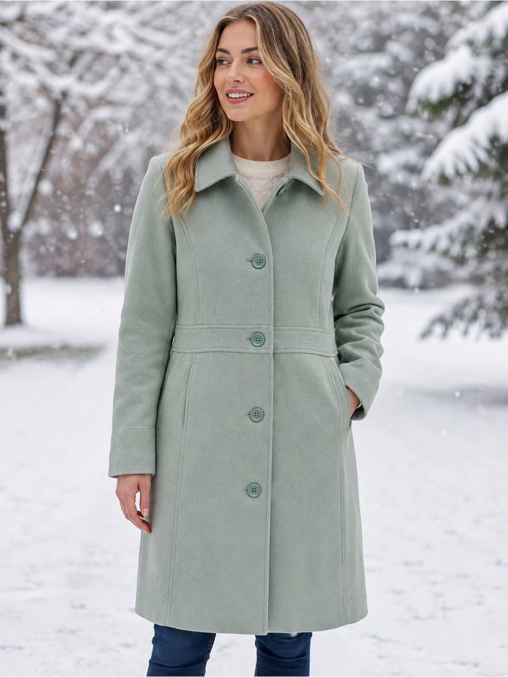 Merona Women’s L Mint Green Wool Blend Thinsulate Long Winter Coat
